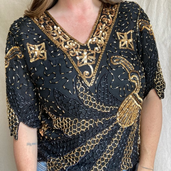 Vintage Black and Gold Embroidered Top - Picture 4 of 5